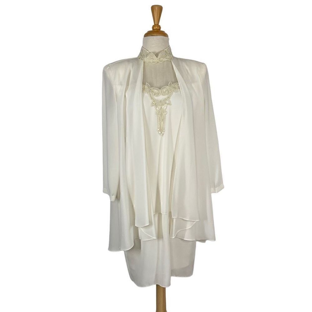 Patra Petites 8P Ivory Dress Beaded Gown Wedding Bride MoB Evening Event Sheer